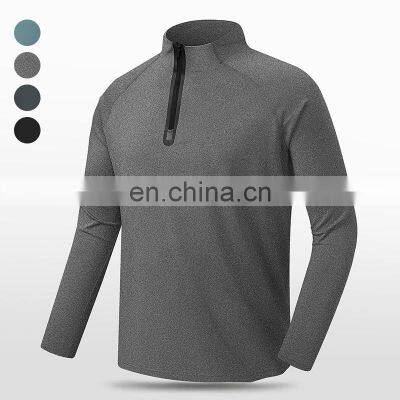 Wholesale Running Wear Sports T-shirt Quick Dry Half Zip High Neck Custom Logo Long Sleeve Workout Fitness Men Gym T Shirt