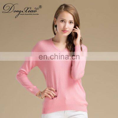 Custom Plain Knitted Basic V Neck Pullover Women Cashmere Sweater photo-2