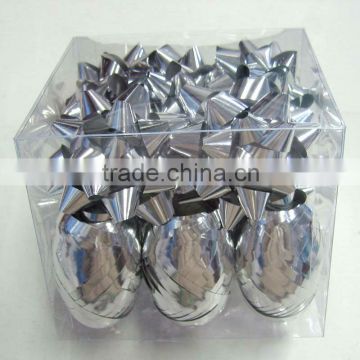 Silver Metallic Wrap Ribbon Egg and Blue Star Bow Decoration Set for Celebration Christmas,Party