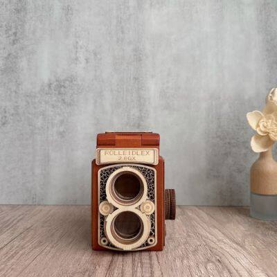 Wooden Retro Camera Pen Holder Music Box Handmade Wooden Ornaments Music Box photo-2