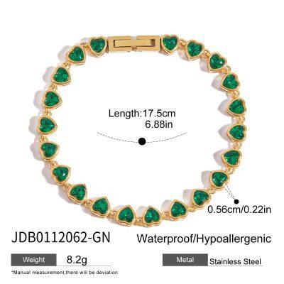 Luxury Stainless Steel Tennis Bracelet Green Zircon Gold Plated Waterproof Hypoallergenic Women Jewelry photo-5