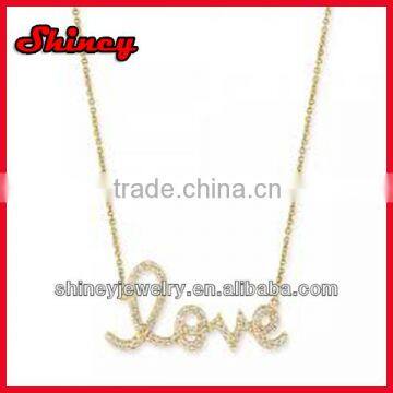 925 Steriling Silver Gold Plating cz Paved Love Pendant Necklace