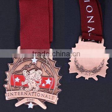 1.97" size, copper plated, zinc alloy manufacturer of medal ,with red ribbon