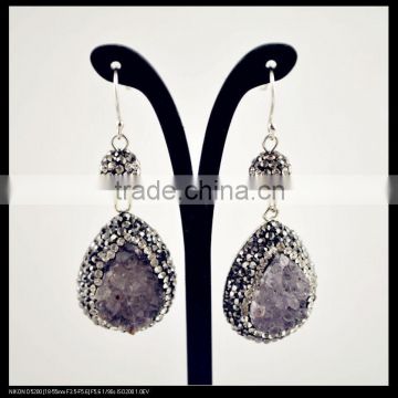 LFD-041E Wholesale Pave Rhinestone Crystal Ball With Druzy Drusy Quartz Stone Charms Dangle Earrings Jewelry Making