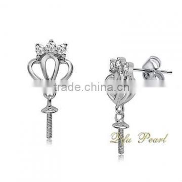 Hot sale 14K Princess crown earring findings / mountings with diamond