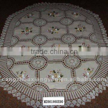 60*90 White hot selling hand cotton crocheted tablecloth with ribbon embroidery