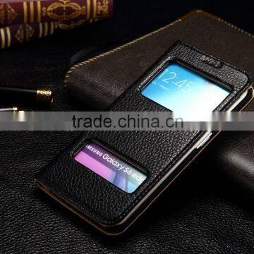 Window display leather case for Samsung Edge 6 Plus with flip cover stand back case