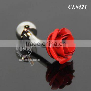3D Red Rose Shaped Sleeve Shirt Enamel Cuff Links For Party Fashion Alloy Silver Metal Souvenir Wedding Cufflinks photo-3