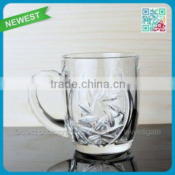 Embossed glass tea cup glass drinking cup with handle coffee cup for drinking coffee