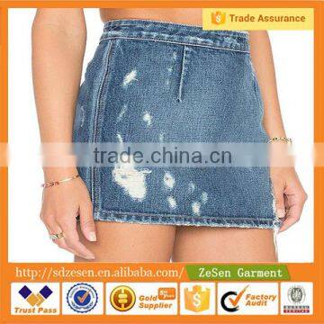 Guangdong Manufacture Bule Elastic Waist Women Popular Denim Skirts