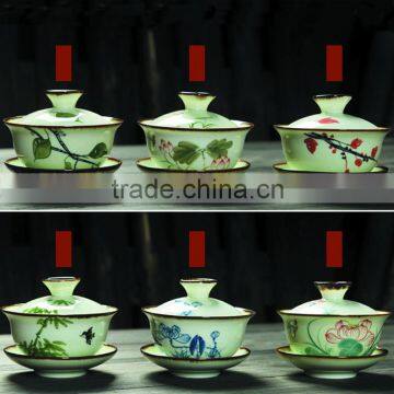 Super Gongfu Tea Set Pottery Tea Ware 120ml Family Kithchen Gaiwan Hand Printing Porcelain Gai Wan photo-2