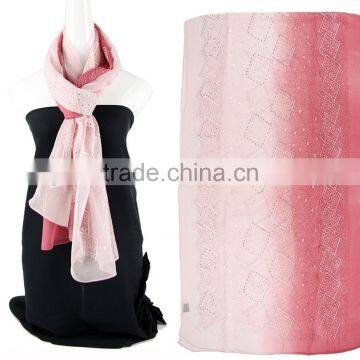 Two tone color emboidery plain silk scarf with Sequins