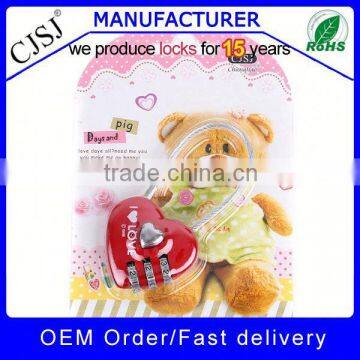 Promotion price red adjustable cable lock heart shaped padlock