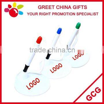 Promotional Advertising Customized Logo Imprint Plastic Table Desk Ball Point Pen with Stand Holder and Rope