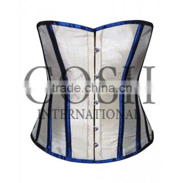 Overbust corset in blue and white satin Ci-1179