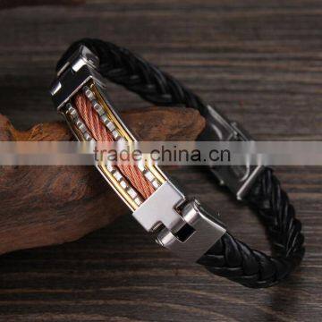 Jewelry manufacturer china cable chain braided leather energy bracelet