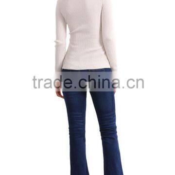 Garment Factory in China Plain V-neck Low Neckline Front Split Long Sleeve Skinny Sweater Women 2016 photo-2