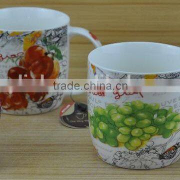 11OZ sweet grape fruit design full decal print tea cups, shiny surface porcelain mug, KL5016-10300