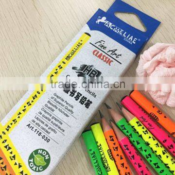 7" standard size round shape neon color body soft wood pencil with heat rolling logo