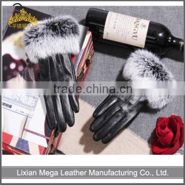 ZF5337 ladies winter personality luxurious leather gloves with rabbit fur cuff