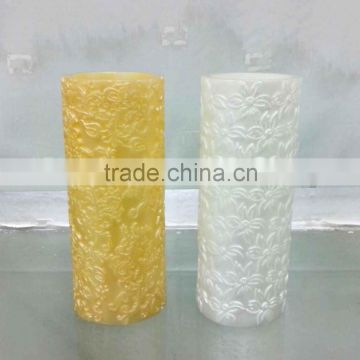 Wedding favor 6 inch embossing carved wax led pillar candle factory in China with customize design