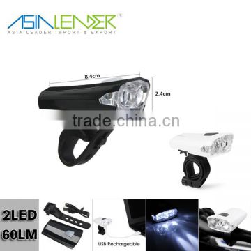 12 Hours Continuous Lighting USB Bike Accessories Built-in 300mah Battery 60 Lumen 2 LED Bicycle Light