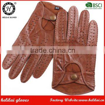 Wholesale Lowerprice Luxury Men's Leather Driving Gloves with Hole and Strap