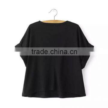 2016 Manufacturer China Wholesale Clothing Round Collar Black Mini Short t Shirt for Girls Loose Designs photo-2