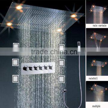 dual rain and waterfall shower system multi function led shower faucet set with 5 way shower diverter