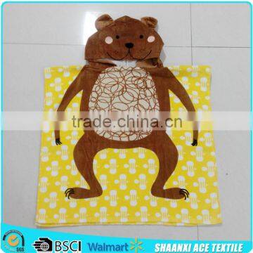 Popular cotton material animal bear iamge print kids towel poncho cotton velour kids poncho towel