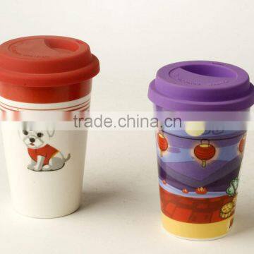 Full Decaled Ceramic Coffee To Go Mug With Silicon Lid