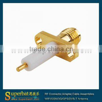 pigtail cable with sma female connector 2 hole panel mount jack with long dielectric and solder Post