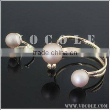 Big pearl design cuff bracelet and ring wholesale jewelry sets women designs