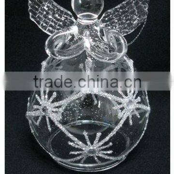 Chirstmas Hanging Glass Angel with Glitter Snowflake