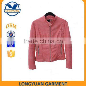 Customized Fashion material pu leather jacket for women