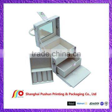 Paper Jewelry Box With Insert Mirror Extra Inner Layer and Extra Drawer
