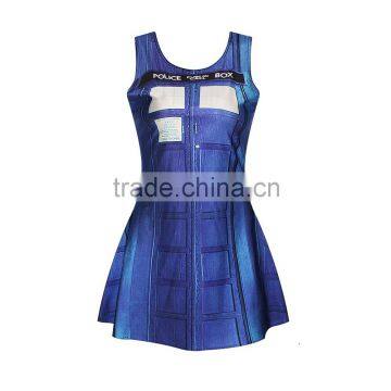 2016 Best selling sleeveless police box print lady vest skirt WT-SLYQ 001