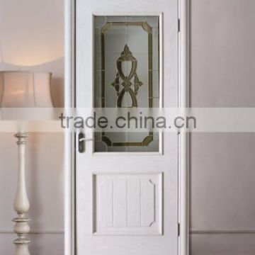 Simple european white interior solid wooden doors with glass inserts design