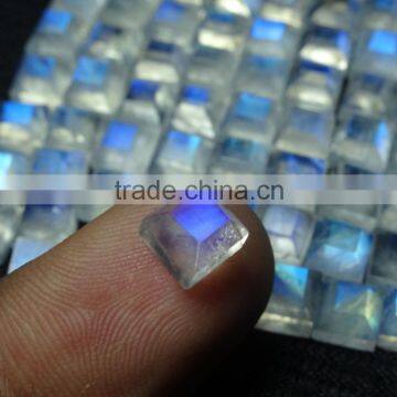 Square Shape Semi-Precious Rainbow Moonstone Faceted 6x6mm Blue Flashy Gemstone photo-4