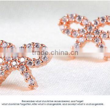 925 Sterling Silver Rose Gold Plated Ribbon Bowknot Ear Studs for Women photo-3
