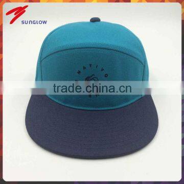 wholesale custom design your own logo 7 panel bule snapback hat with embroidery