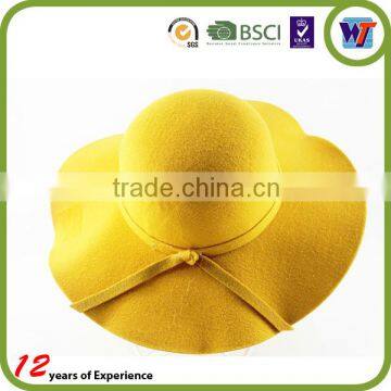 High Quality Pure Colour Design Wool Cap Felt Sombrero Hats With Silk Ribbon