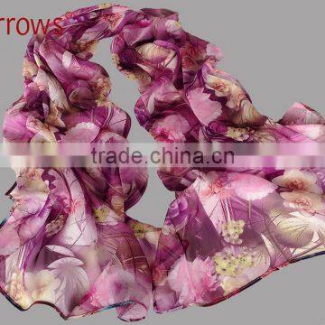 100% Polyster Chiffon Stole Scarf and Shawls for Sexy Ladies Girls Women Floral Check Printed Pattern photo-4