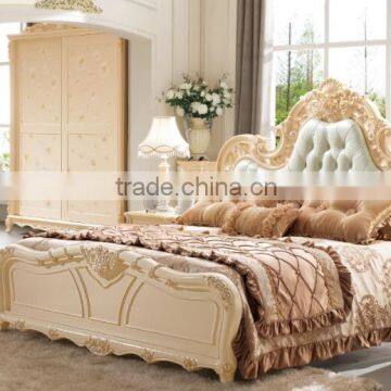 2016 luxury and elegant antique bedroom sets and french style solid wood double bed