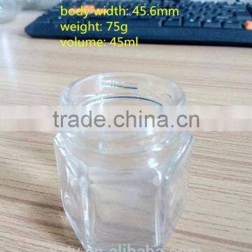 45 ml mini hexagonal glass honey jars with mental lids