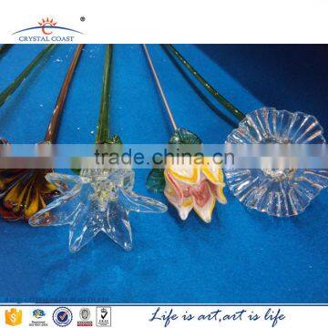 Hand Blown Colored Long Stem Glass Flower photo-2