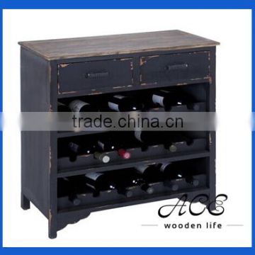 Rustic Wood Wine Cabinet Vintage Wooden Decoration Tiered Liquor Display