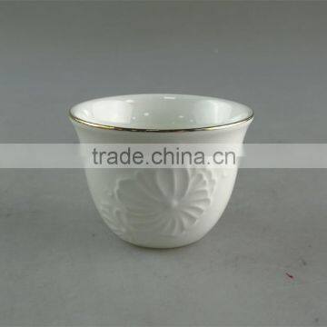 White Ceramic Tea Cup With Flower Embossing and Golden Line for Wholesale 12 Pcs per Set,with Color Box.good Quality photo-2
