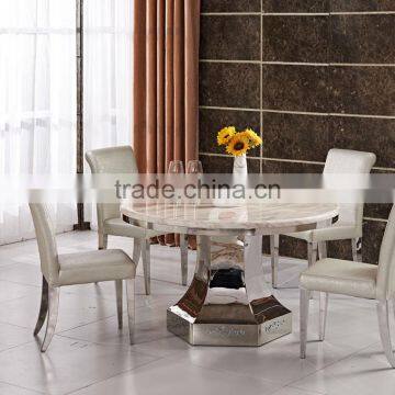 classical marble round dining table with strong stainless steel base