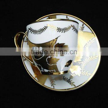 Fine China Electric Porcelain Tea Cup and Saucer Set Golden Printing Cup and Saucer Cheap photo-6